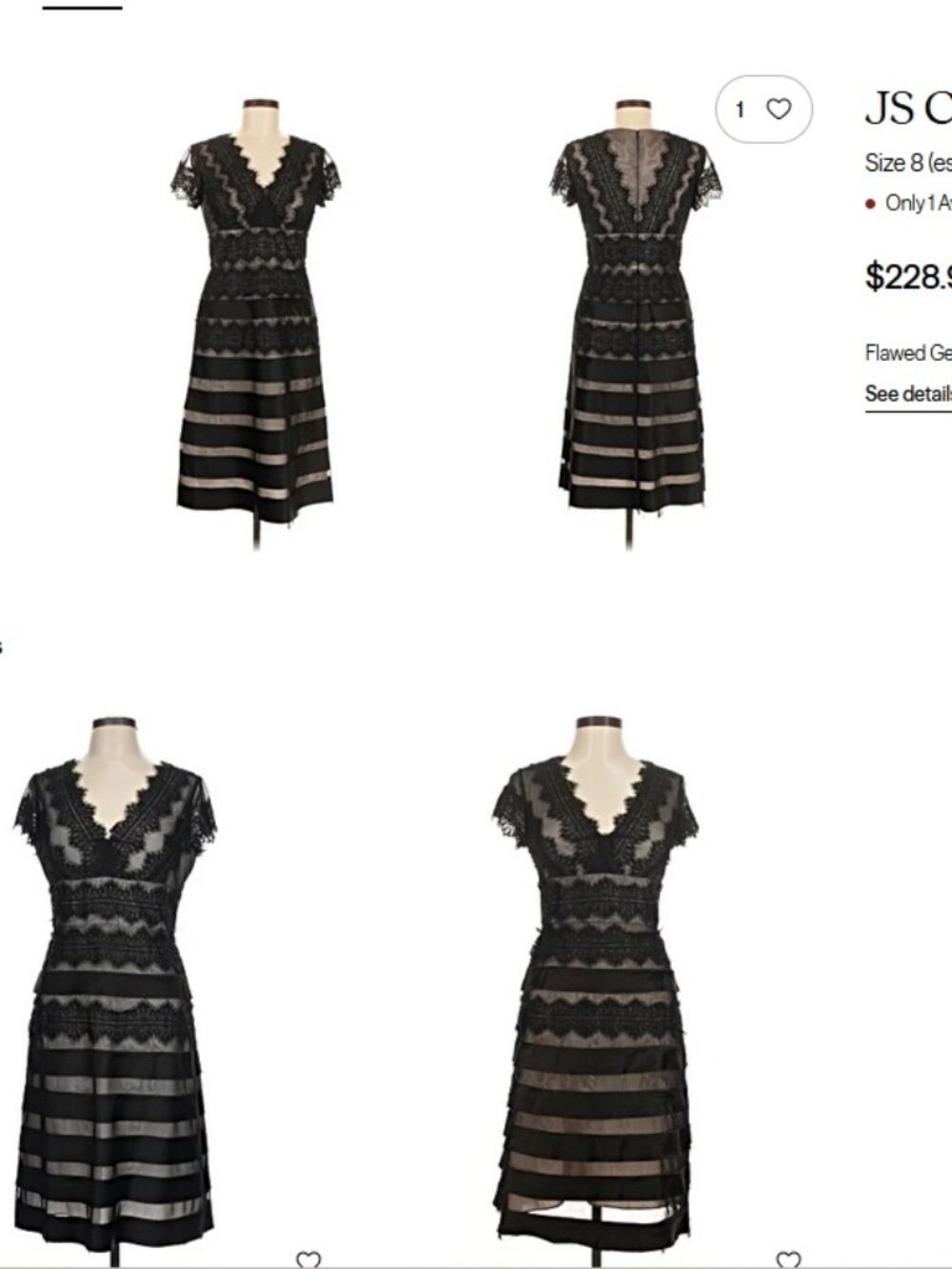 JS Collections Black Lace Cocktail Dress